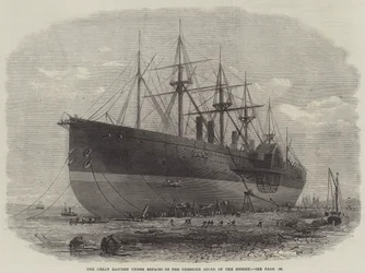 Il Great Eastern in riparazione sulla riva del Cheshire del Mersey